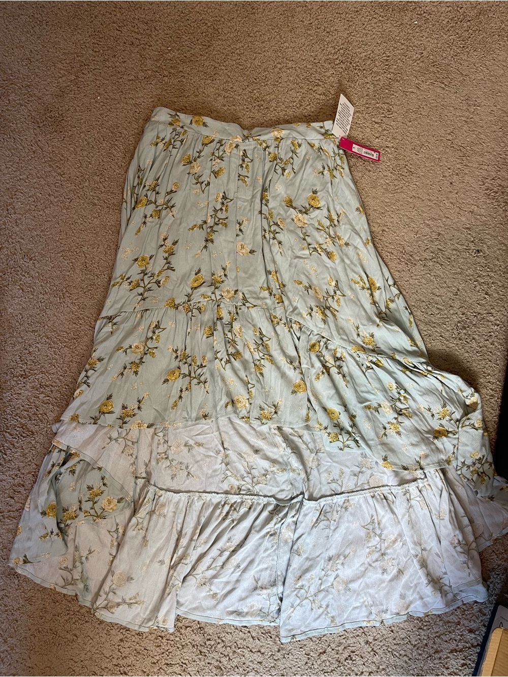 NWT Xhilaration Blue Floral Tiered Maxi Midi Skirt Size M